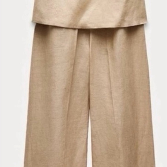 Zara chic  Tan Wide-Leg Linen Pants Suit - Women - Picture 4 of 6